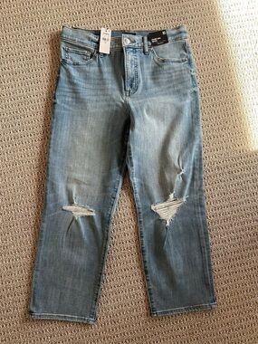 High waisted light wash straight ankle jeans, sz 8 short